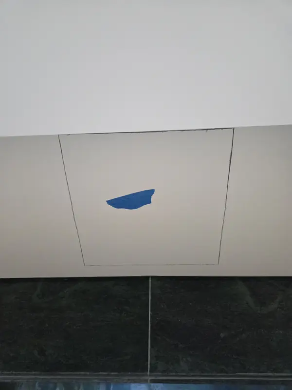 안산 오피스텔 천장 에어컨 점검용 PVC450 점검구 시공 - 위치 표시